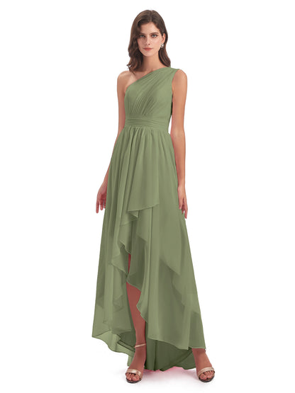 Monserrat One Shoulder High Low Chiffon Bridesmaid Dresses