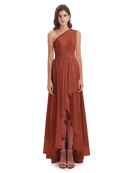 Monserrat One Shoulder High Low Chiffon Bridesmaid Dresses