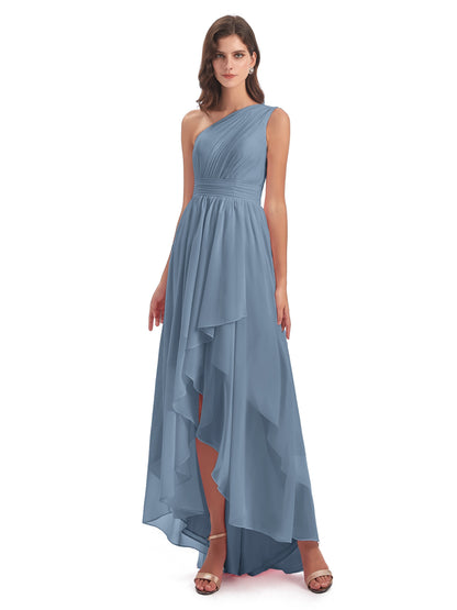 Monserrat One Shoulder High Low Chiffon Bridesmaid Dresses