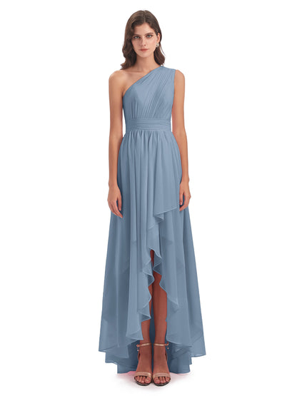 Monserrat One Shoulder High Low Chiffon Bridesmaid Dresses