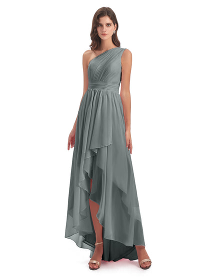 Monserrat One Shoulder High Low Chiffon Bridesmaid Dresses