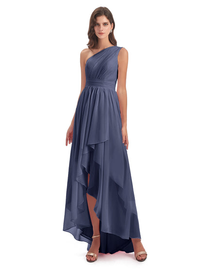 Monserrat One Shoulder High Low Chiffon Bridesmaid Dresses
