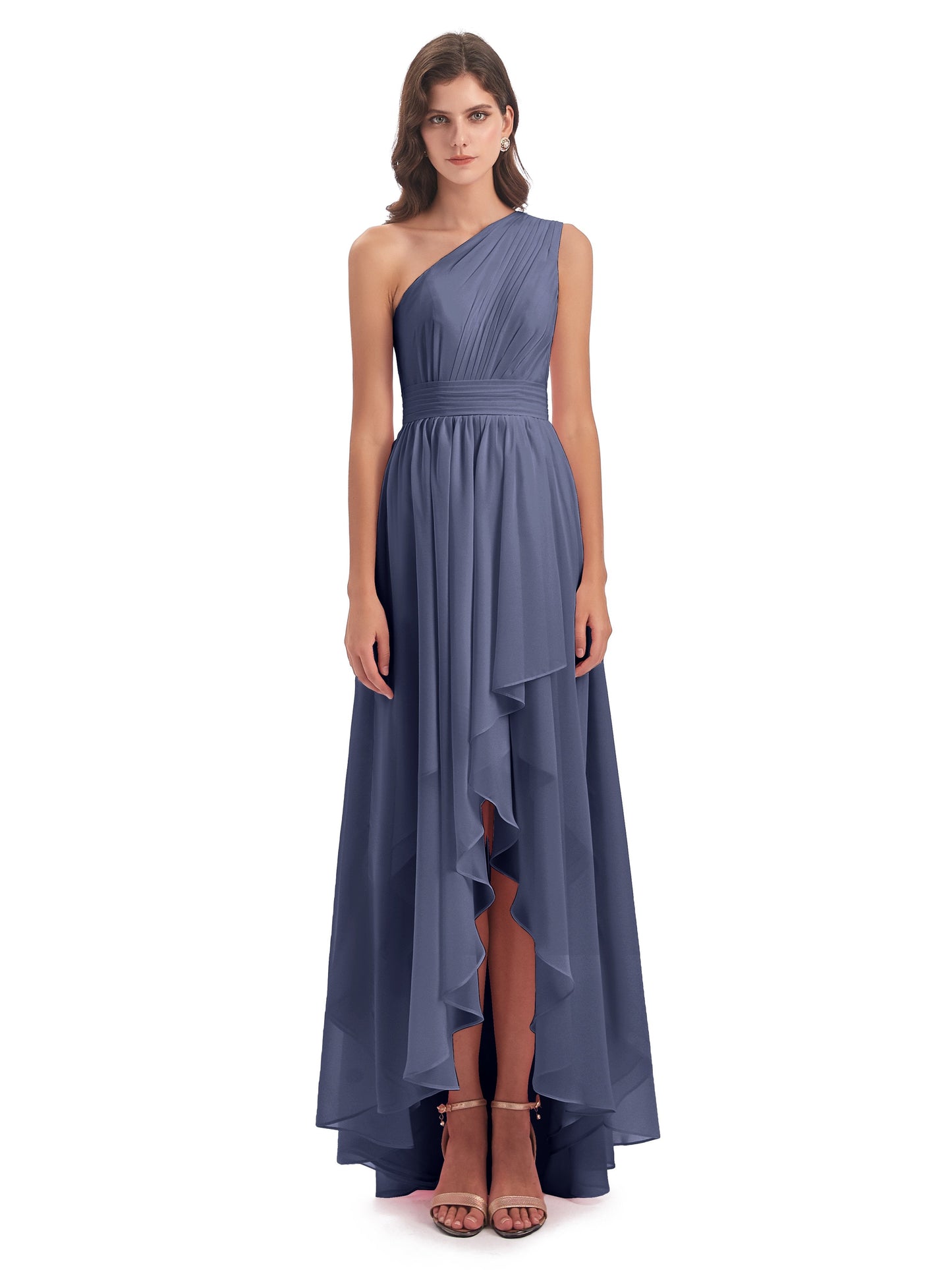 Monserrat One Shoulder High Low Chiffon Bridesmaid Dresses