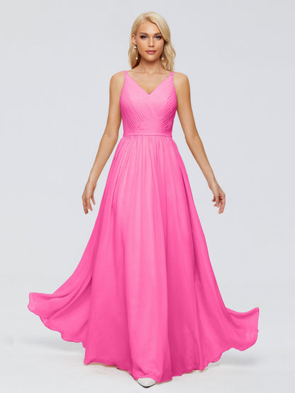Morgan A-line V Neck Chiffon Bridesmaid Dresses