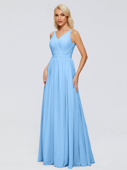 Morgan A-line V Neck Chiffon Bridesmaid Dresses