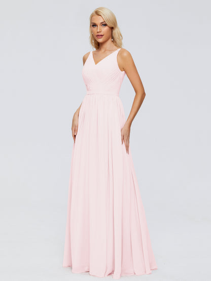 Morgan A-line V Neck Chiffon Bridesmaid Dresses