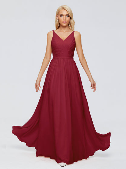 Morgan A-line V Neck Chiffon Bridesmaid Dresses
