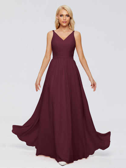 Morgan A-line V Neck Chiffon Bridesmaid Dresses