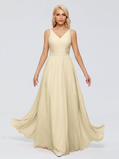 Morgan A-line V Neck Chiffon Bridesmaid Dresses