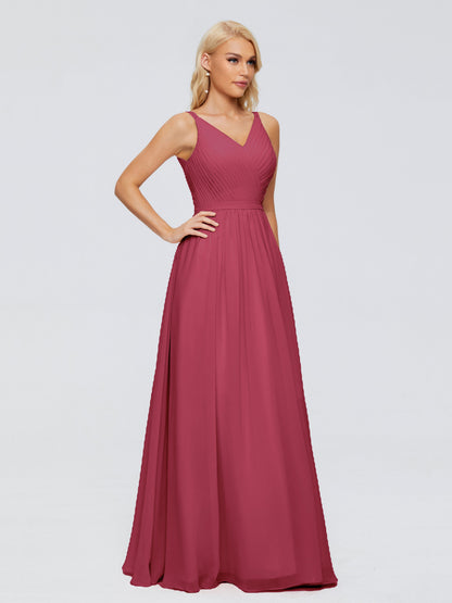 Morgan A-line V Neck Chiffon Bridesmaid Dresses