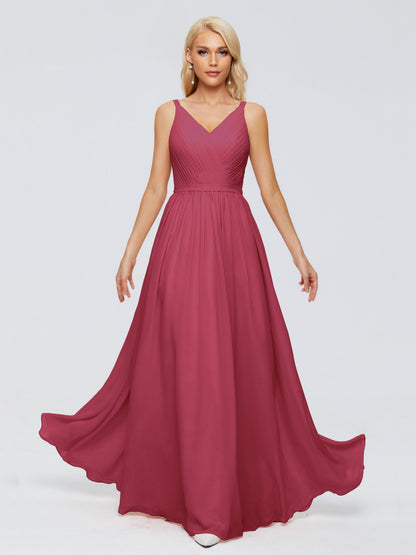 Morgan A-line V Neck Chiffon Bridesmaid Dresses