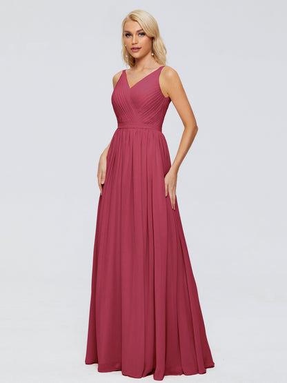 Morgan A-line V Neck Chiffon Bridesmaid Dresses