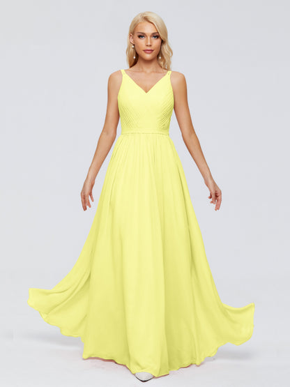 Morgan A-line V Neck Chiffon Bridesmaid Dresses