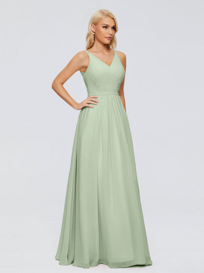 Morgan A-line V Neck Chiffon Bridesmaid Dresses