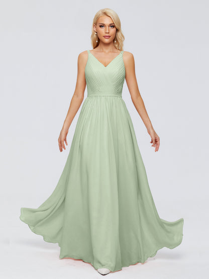 Morgan A-line V Neck Chiffon Bridesmaid Dresses