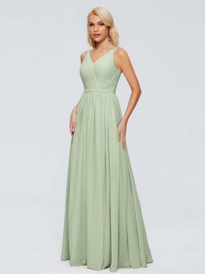 Morgan A-line V Neck Chiffon Bridesmaid Dresses