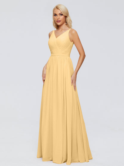 Morgan A-line V Neck Chiffon Bridesmaid Dresses