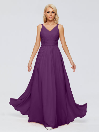 Morgan A-line V Neck Chiffon Bridesmaid Dresses