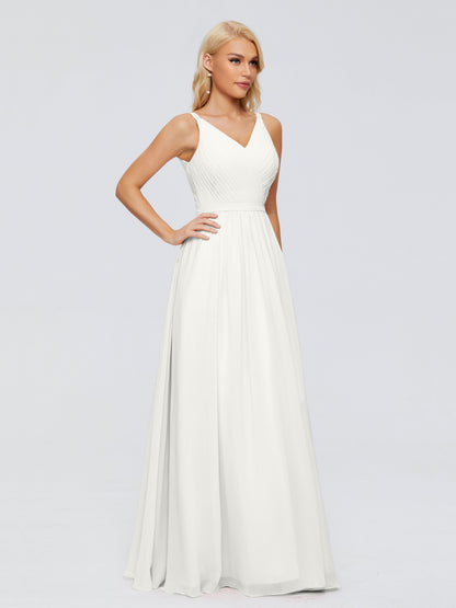 Morgan A-line V Neck Chiffon Bridesmaid Dresses