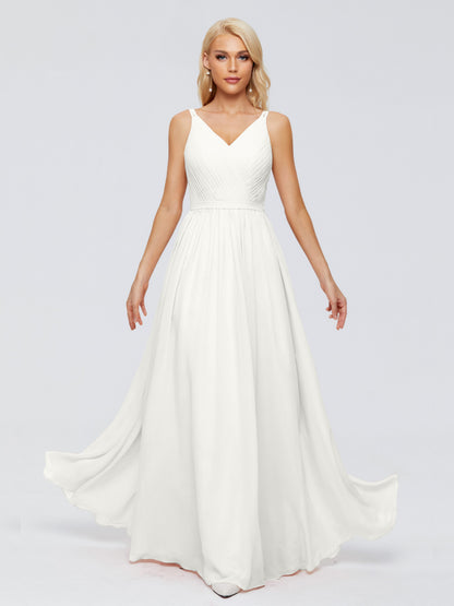 Morgan A-line V Neck Chiffon Bridesmaid Dresses