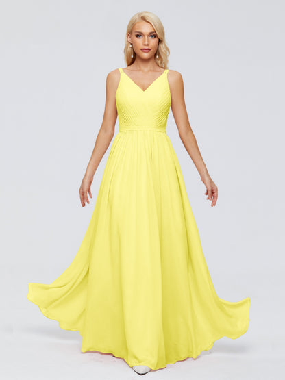 Morgan A-line V Neck Chiffon Bridesmaid Dresses