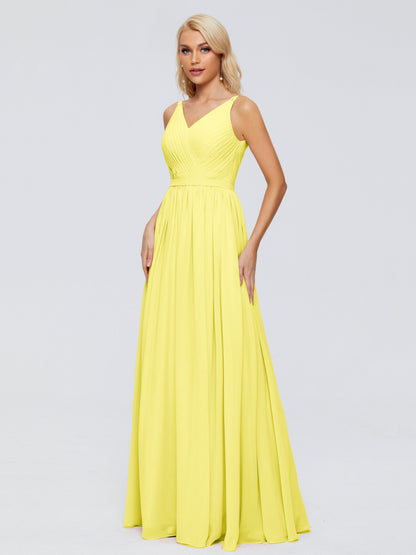 Morgan A-line V Neck Chiffon Bridesmaid Dresses