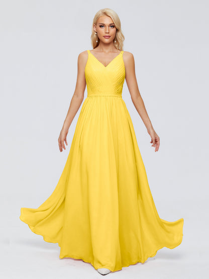 Morgan A-line V Neck Chiffon Bridesmaid Dresses