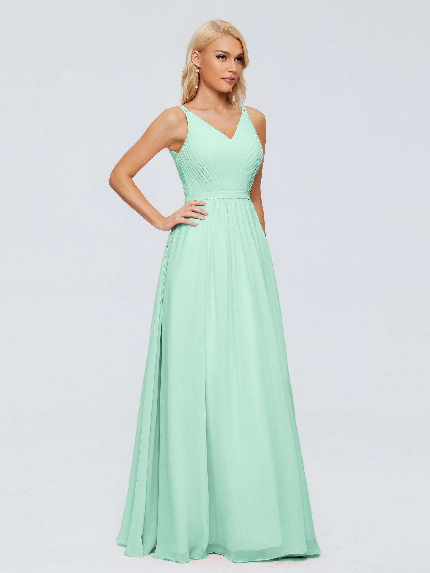 Morgan A-line V Neck Chiffon Bridesmaid Dresses