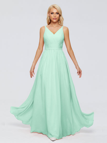 Morgan A-line V Neck Chiffon Bridesmaid Dresses