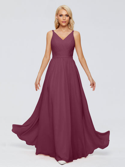 Morgan A-line V Neck Chiffon Bridesmaid Dresses