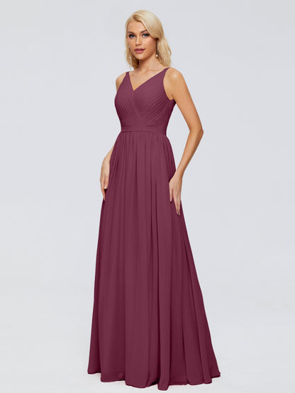 Morgan A-line V Neck Chiffon Bridesmaid Dresses