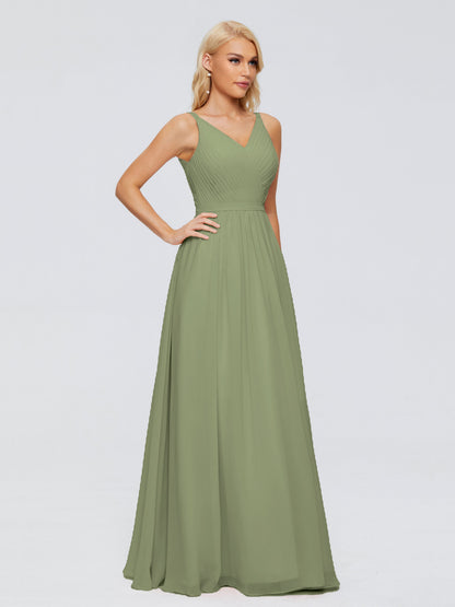 Morgan A-line V Neck Chiffon Bridesmaid Dresses
