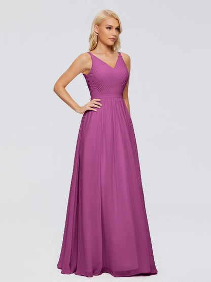 Morgan A-line V Neck Chiffon Bridesmaid Dresses