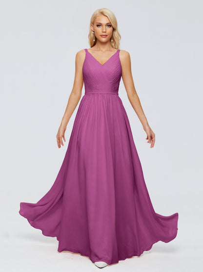 Morgan A-line V Neck Chiffon Bridesmaid Dresses