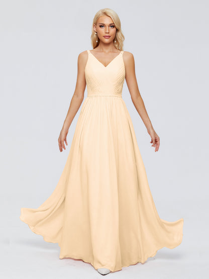 Morgan A-line V Neck Chiffon Bridesmaid Dresses