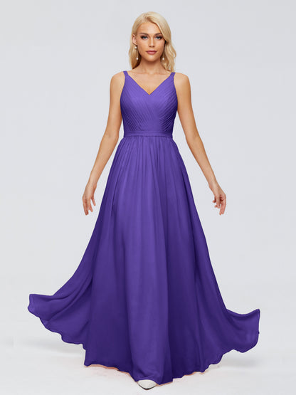 Morgan A-line V Neck Chiffon Bridesmaid Dresses