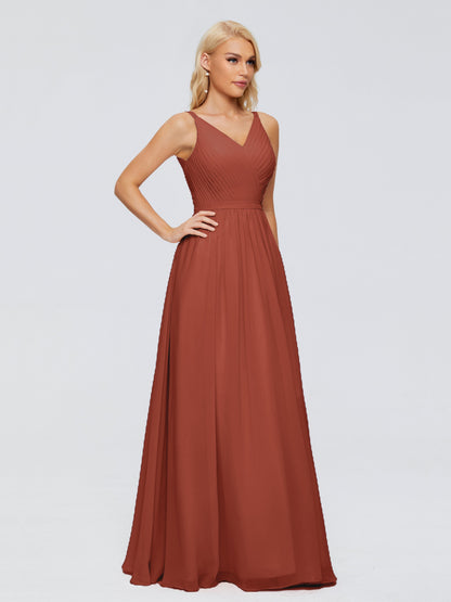 Morgan A-line V Neck Chiffon Bridesmaid Dresses