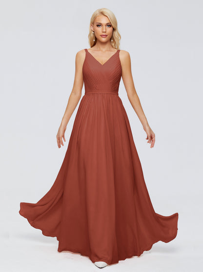 Morgan A-line V Neck Chiffon Bridesmaid Dresses