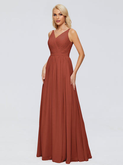 Morgan A-line V Neck Chiffon Bridesmaid Dresses