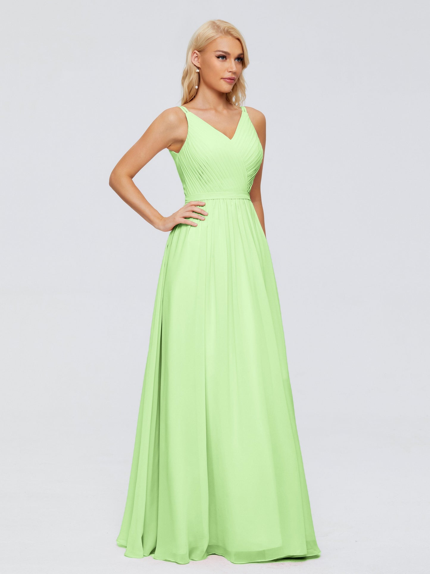 Morgan A-line V Neck Chiffon Bridesmaid Dresses