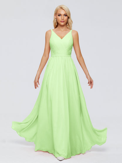Morgan A-line V Neck Chiffon Bridesmaid Dresses