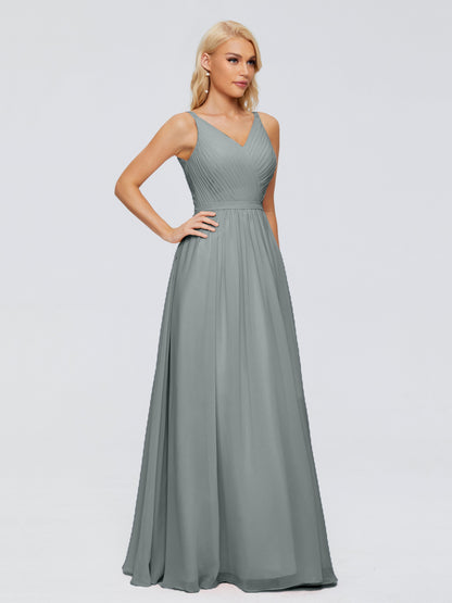 Morgan A-line V Neck Chiffon Bridesmaid Dresses