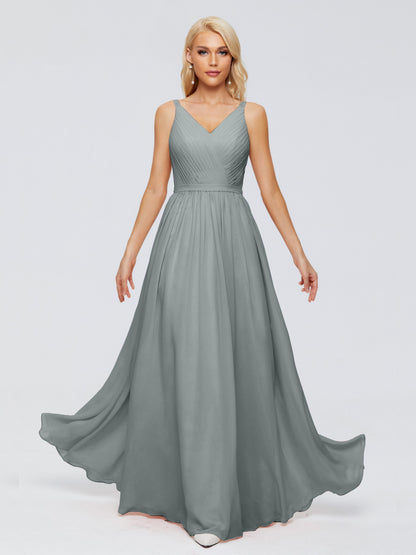 Morgan A-line V Neck Chiffon Bridesmaid Dresses
