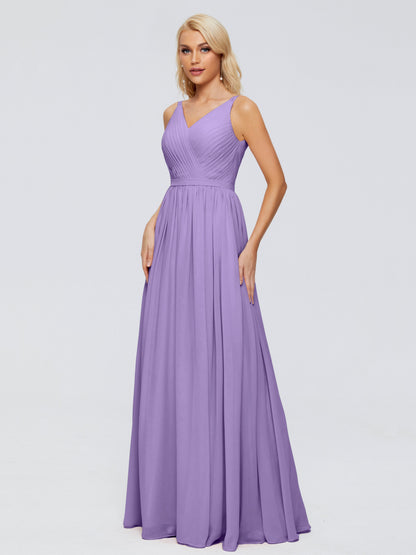 Morgan A-line V Neck Chiffon Bridesmaid Dresses