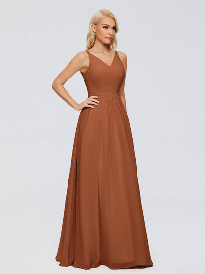 Morgan A-line V Neck Chiffon Bridesmaid Dresses