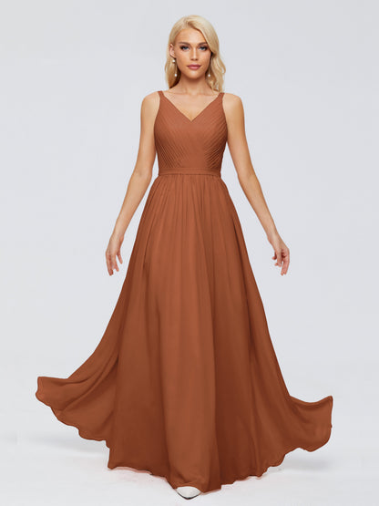 Morgan A-line V Neck Chiffon Bridesmaid Dresses