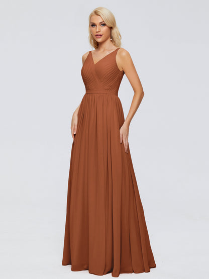 Morgan A-line V Neck Chiffon Bridesmaid Dresses