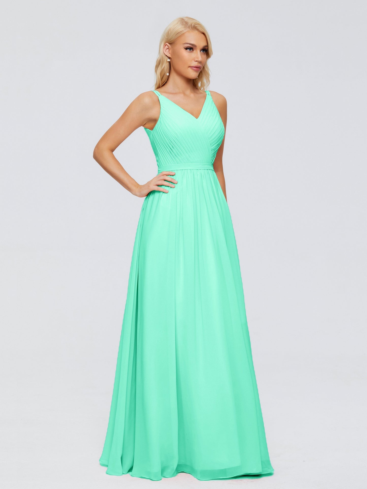 Morgan A-line V Neck Chiffon Bridesmaid Dresses