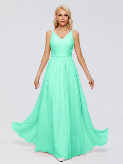 Morgan A-line V Neck Chiffon Bridesmaid Dresses