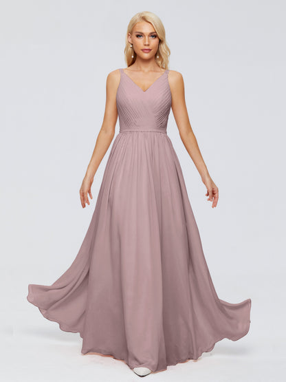 Morgan A-line V Neck Chiffon Bridesmaid Dresses